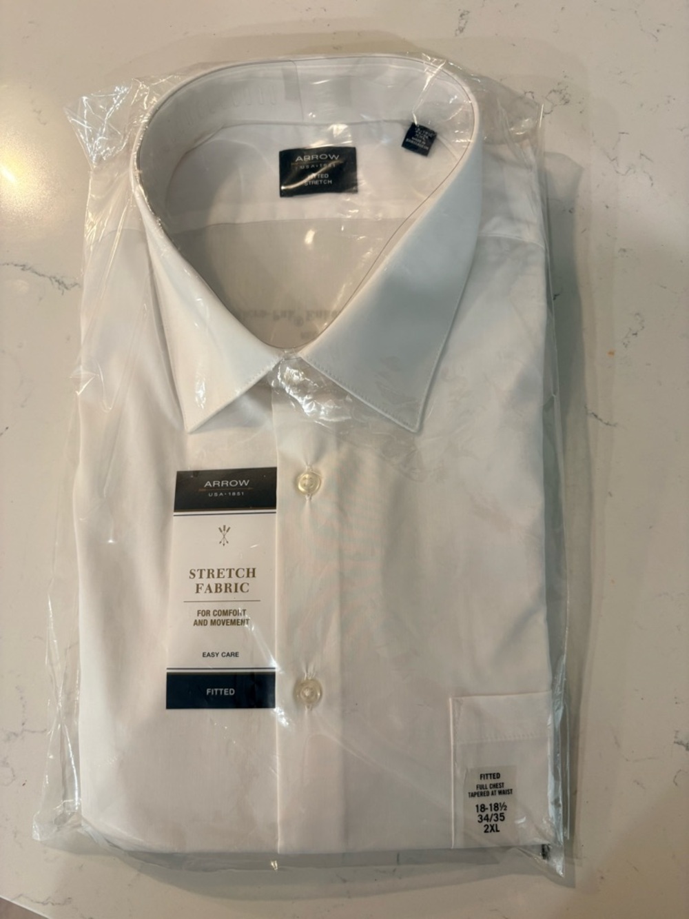 Arrow USA 1851 Men’s Dress Shirt 2XL 18-18.5 34/35 white Fitted Stretch NIP